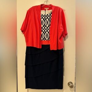 Coral, Navy, White Dress & Sweater Set